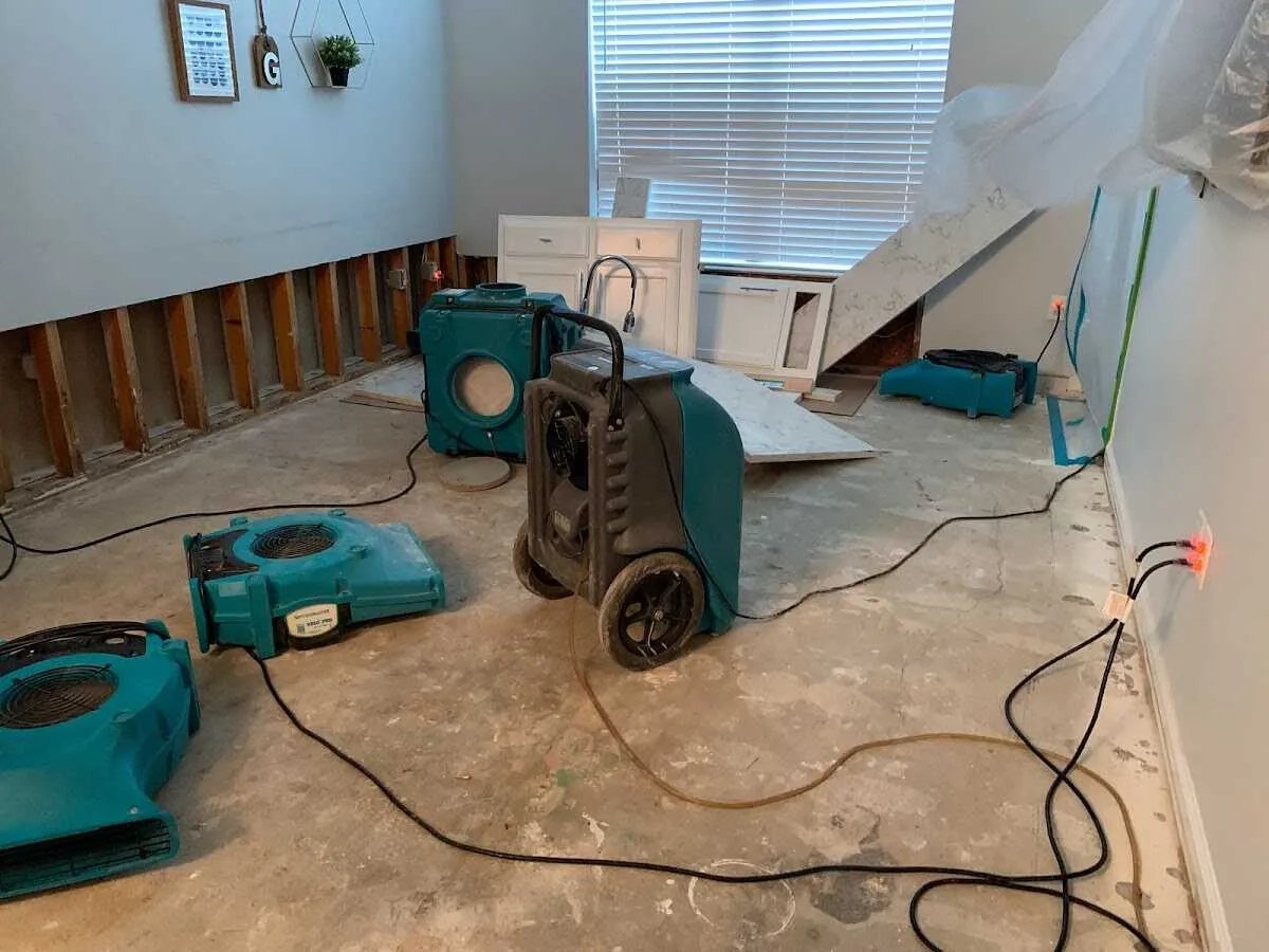Dehumidifier in flood-cut room for Water Damage Restoration in Eldersburg
